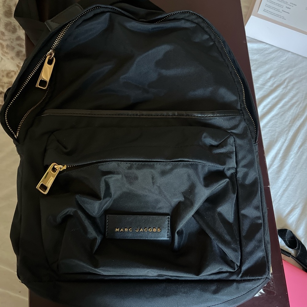 Marc Jacobs Black Nylon Backpack with Gold-Tone Zippers